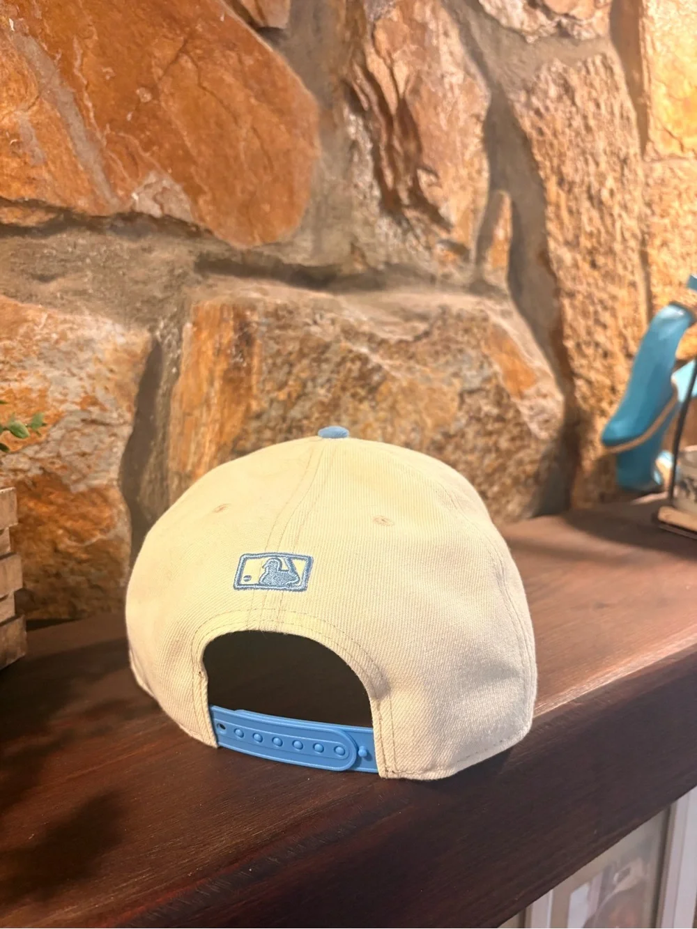 MLB The Show Cream Cap with Light Blue Visor and Multicolor Stripe Embroidery